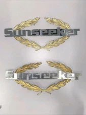 Lot Of 2 Original SUNSEEKER 12” Logo Stainless Steel & Brass Yacht Boat Emblem
