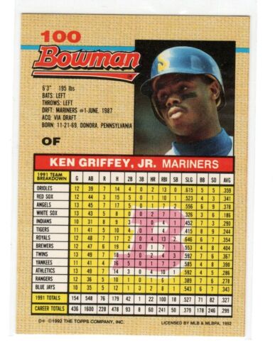 1992 Bowman - #100 Ken Griffey Jr - Picture 2 of 2