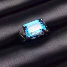 Blue Topaz Emerald Cut Gemstone With 925 Sterling Silver Ring For Men's 39