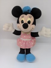 Vintage Playskool Stuffed Minnie Mouse 8" Plush Pink Dress Blue Bow Flaws