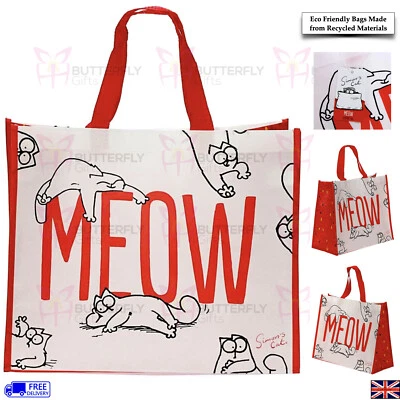 Simon's Cat MEOW Shopping Bag Reusable Eco Friendly Foldable Shopper Tote Red
