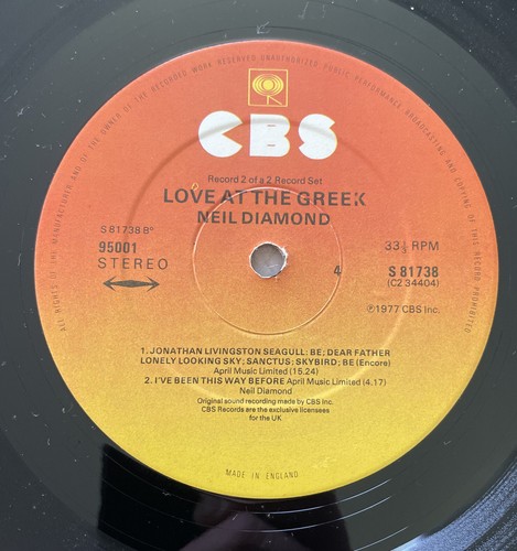 Neil Diamond, Love At The Greek (Recorded Live At The Greek Theatre) - 2 x Vinyl - Picture 6 of 6