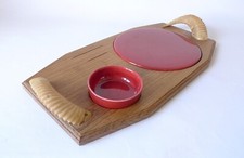 PLATEAU APÉRITIF En Chêne / Céramique ANNÉES 50 60 VINTAGE DESIGN PROCERAM  1950