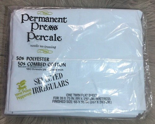 West Point Pepperell Permanent Press Percale 1 Twin Flat Sheet 180 Thread Blue - Picture 1 of 6