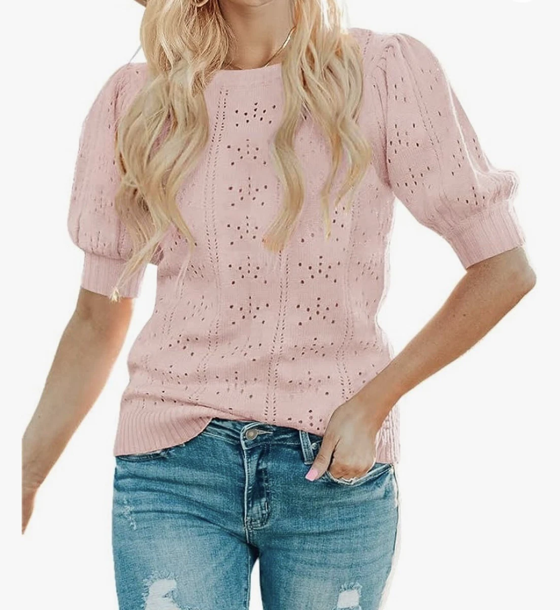 Pointelle sweater cheap short sleeve
