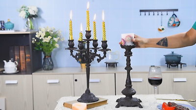 Sungmor Cast Iron Pillar Candle Holder – 9.6 Inch Tall Vintage Candlestick – Farmhouse Home Decor – Antique Black - View #6