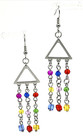 Colorful Glass Beaded Triangle Chandelier Dangle Drop Earrings Stainless Steel