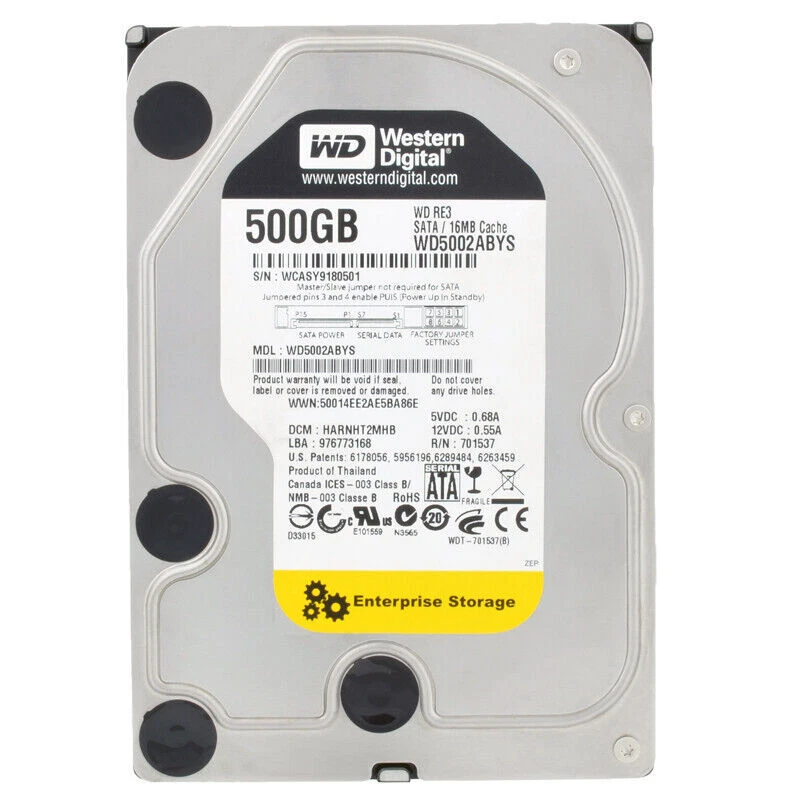 Hard Drive Western Digital 500GB WD5002ABYS SATA II 7200U/Min 16MB 3,5