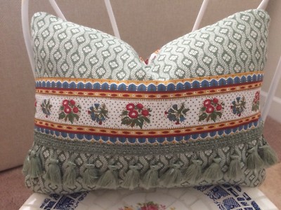Accent Pillow Pierre Deux Red Blue Sage Green Chloe French Toile Fleur  Fabric