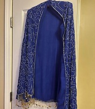 Hand Beaded Cape, Ornate Shawl, One Size Rayon Azure Blue EUC appx. 35"x65"