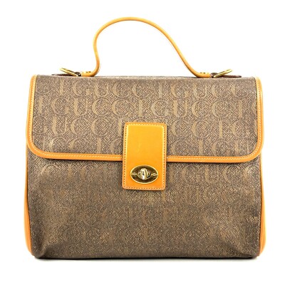 Vintage GUCCI Handbag Shoulder bag Brown Silk Jacquard Crossbody