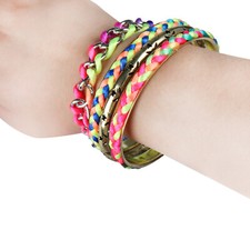 4 Piece Colorful Woven Burnished Gold Bracelet Jewelry Sets for Women Gifts