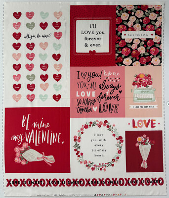Riley Blake Echo Park Paper Co My Valentine Panel 36'' x 43'' ~ 100% Cotton Fabric
