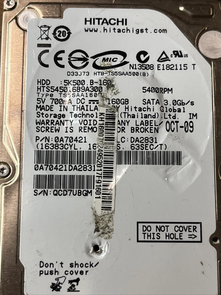 Hitachi 0A70421 HTS545016B9A300 160GB Аnd 320 GB OA70343 5.4k SATA 3Gbps - Image 3 of 4