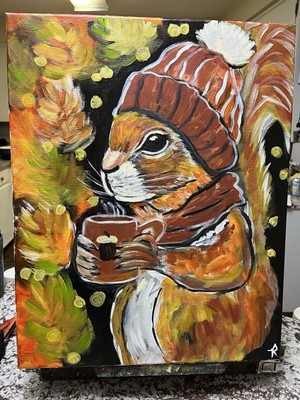  Warm Fuzzies  16x20 acrylic painting on canvas of a Squirrel by Robyn Centanni