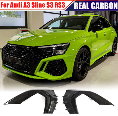 For Audi S3 RS3 8Y A3 Sline 2022-2023 REAL CARBON Front Bumper Canard Vent Fins