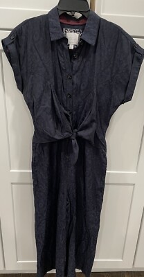Anthropologie Ett:Twa James Jumpsuit Sz 2 Navy Blue Tie Waist Wide Leg AK54