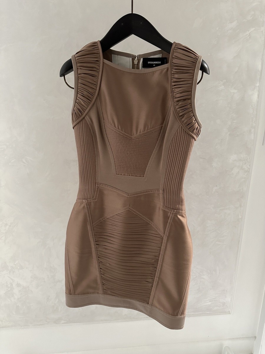 DSQUARED2 Made in Italy IT42 Champagne/Beige Dress- Wool/Silk & Leather Accents View 5