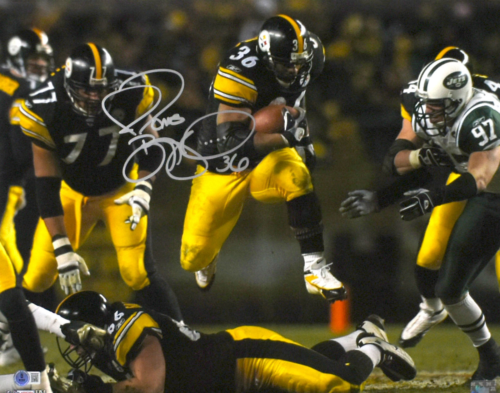 Jerome Bettis Autographed Signed Pittsburgh Steelers 16X20 Running Photo - Beckett W Holo 