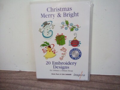Inspira Machine 20 Embroidery Designs on MultiFormat CD Christmas Merry&Bright