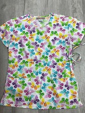 Womens Size XS Colorful Butterfly Print Scrub Top by Green Town