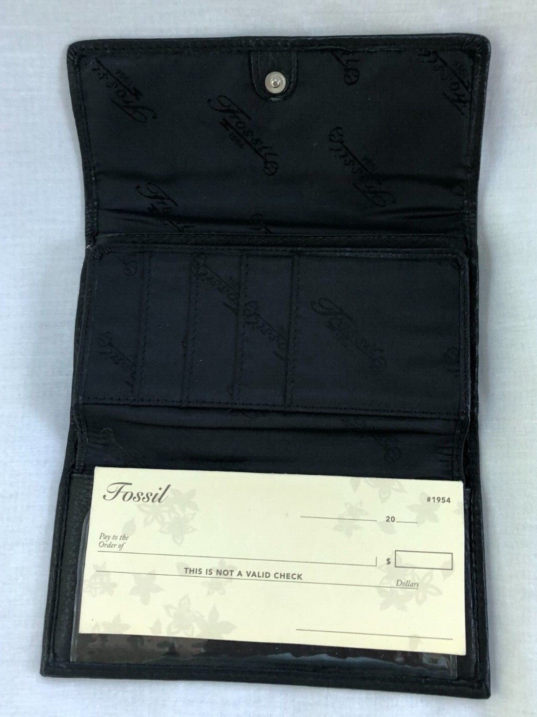 FOSSIL VINTAGE CHECKBOOK WALLET BLACK LEATHER AUTHENTIC EXCELLENT