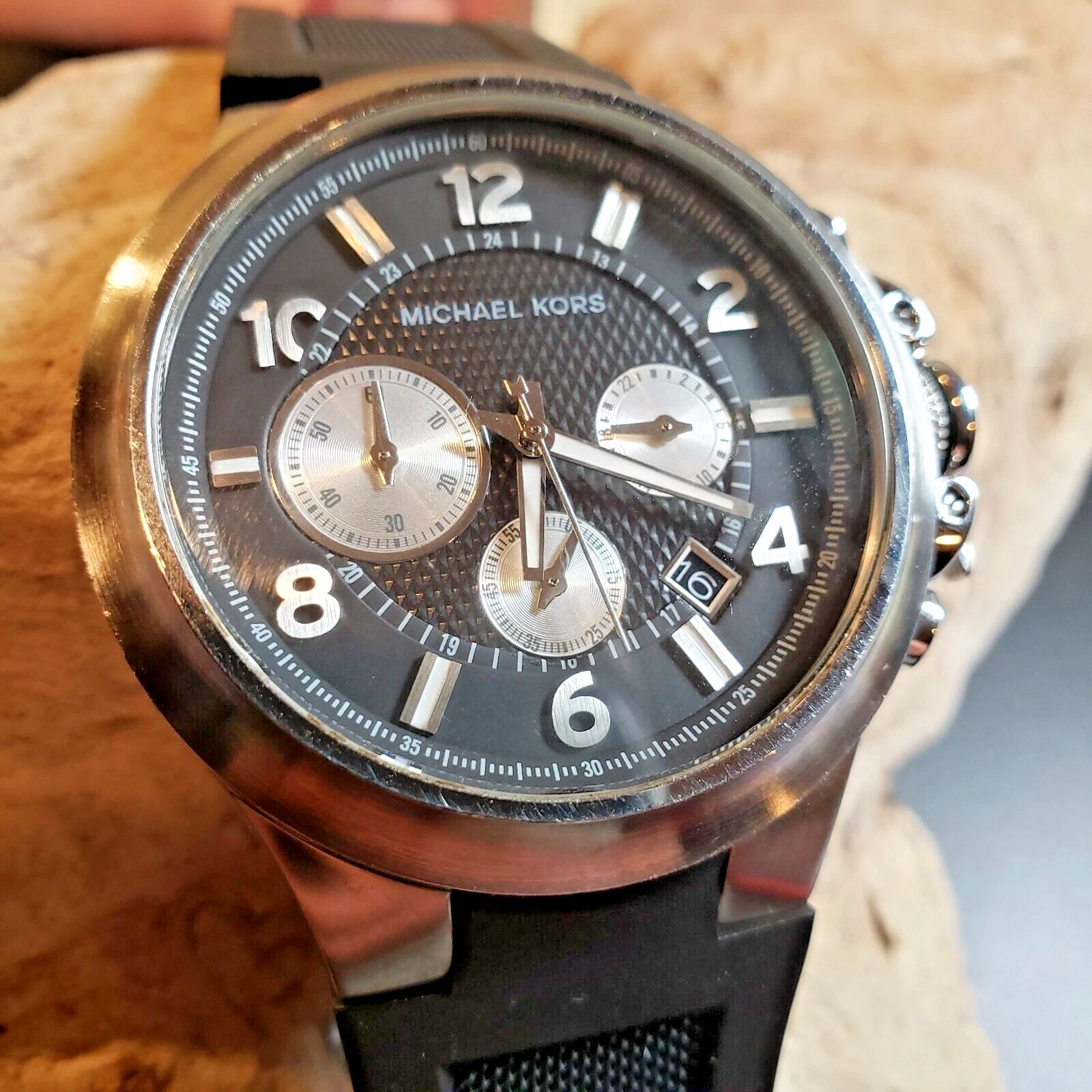 Michael Kors MK8081 Uomo Cronografo Data Cinturino Gomma Inox 45mm 100m WR