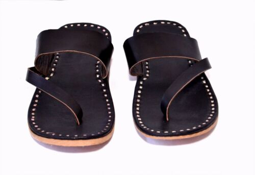 Mens slippers black leather sandals handmade flip flops fashion slippers us 12 - Picture 1 of 7