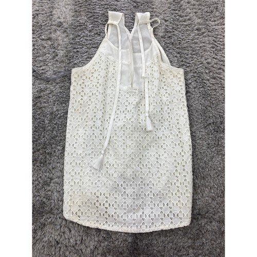 Athleta Dunes Eyelet Tank Halter Top Womans Small White Tassel Tie Lace