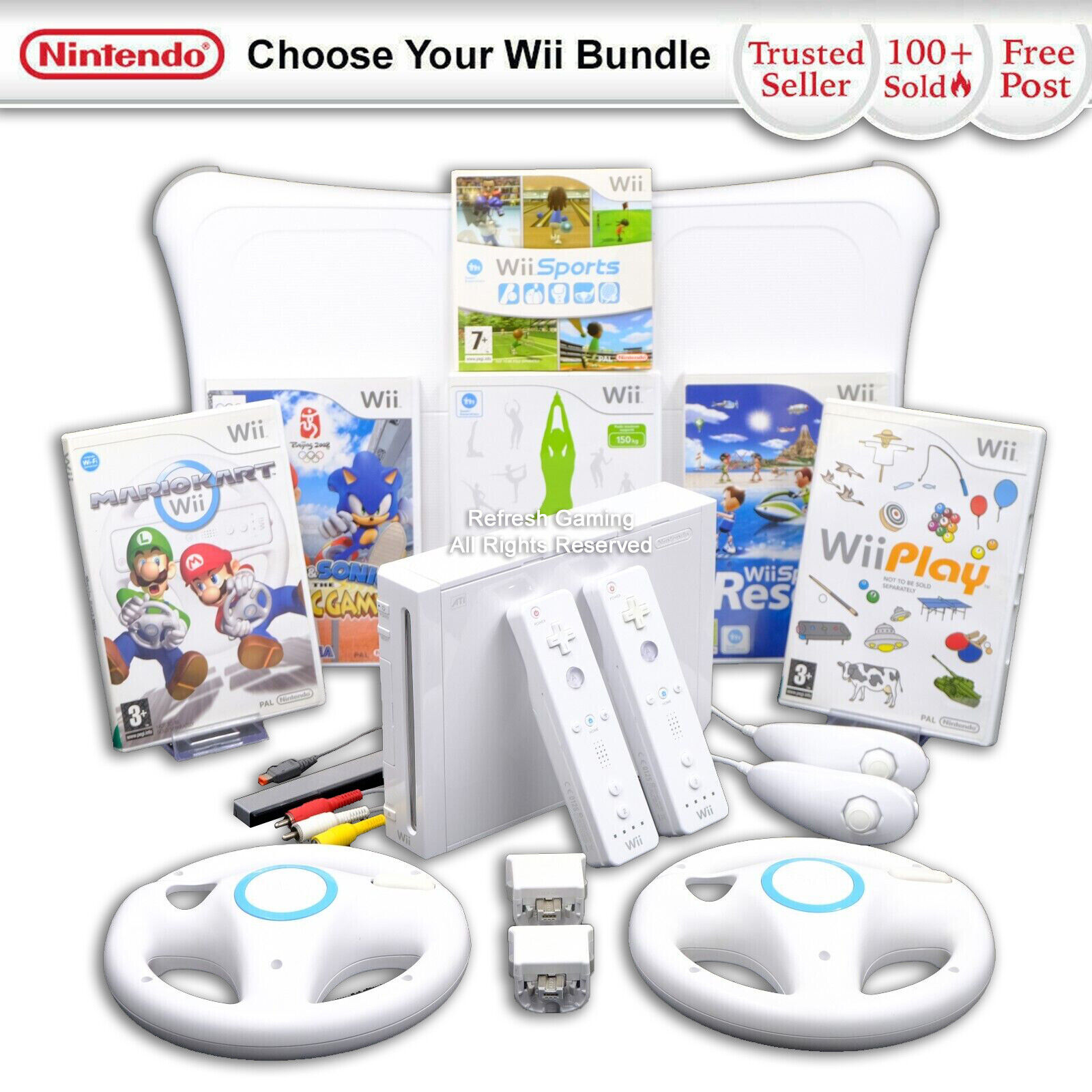 Nintendo Wii Console Bundle, Fit Board, Mario Kart, Sports Games - Select  Option