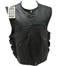MEN'S BIKER UPDATED SWAT TEAM STYLE MOTORCYCLE LEATHER VEST W/2 GUN POCKETS NEW