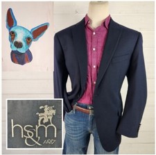 Hart Schaffner Marx Mens Two Button Blazer Jacket Blue Brass Buttons Size 48R