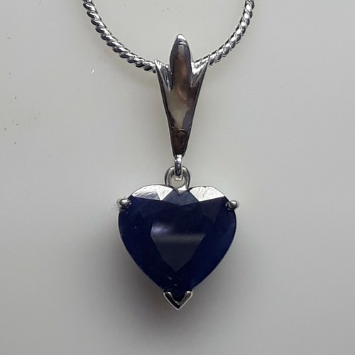  6.00 Carat 925 Sterling Silver Handmade Blue Sapphire Heart Shape Pendant - Picture 1 of 11