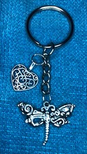 Butterfly Heart Silver Pendant Keychain Gift Key Chain Ring,  Life Love Fantasy