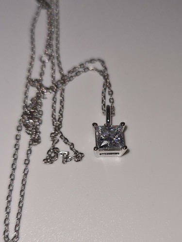 925 18K WHITE GOLD PRINCESS SOLITAIRE MOISSANITE DVVS1 NECKLACE PENDANT - Picture 5 of 6