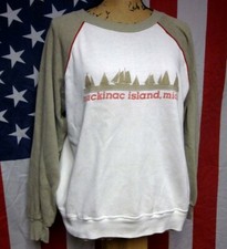 MACKINAC ISLAND vtg raglan XL sweatshirt Michigan crewneck 1980s puffy sailing