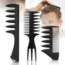 3Pcs Hair Styling Combs Set For Men - Black Barber Wide Tooth Texture 3pcs set