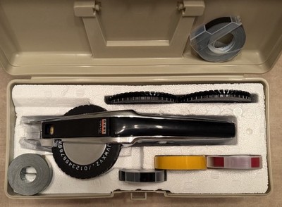 Vintage Dymo 1570 Chrome Embossing Label Maker Set with Case Tape Wheels NICE 