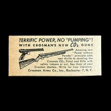 Rifle de aire comprimido Crosman CO2 de colección julio 1950 anuncio de disparo efímero #424