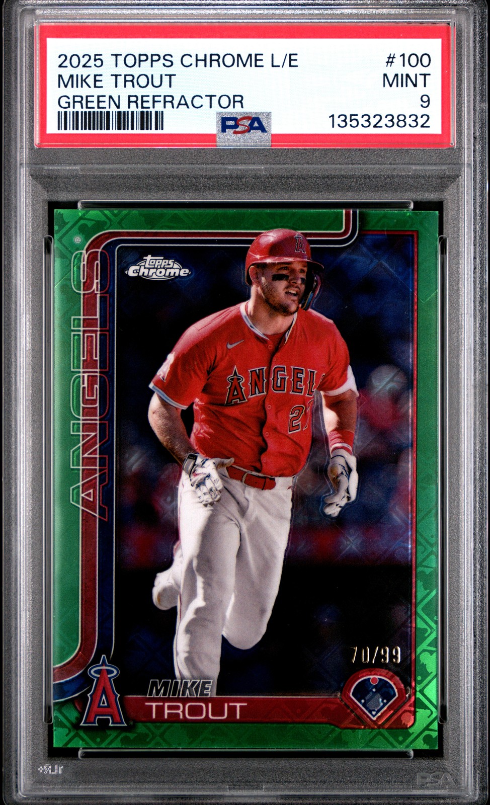 2025 TOPPS CHROME LOGOFRACTOR EDITION GREEN REFRACTOR MIKE TROUT 70/99 PSA 9