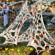 680 Sqft Cuttable Stretchy Spider Web Halloween Decoration, Bloody Giant Outdoor