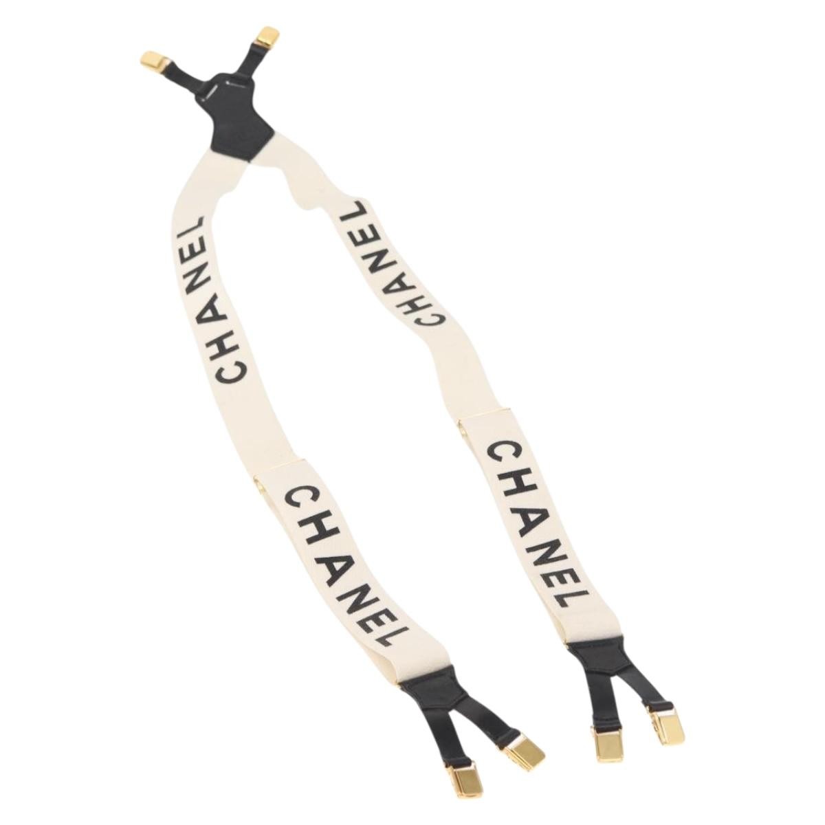 CHANEL サスペンダー クロスデザイン CHANEL Suspenders Canvas Leather White CC Auth mr1577 | eBay