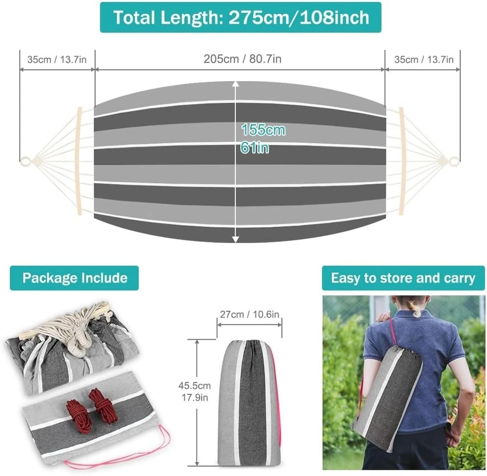 Doble Hamaca Soporta Hasta 550lbs Hamaca Amacas Patio Amaca Con Base Mexicanas Foto 3 de 4