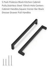 5 Pack Probrico Black Kitchen Cabinet Pulls,Stainless Steel 10inch Hole B32