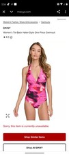 DKNY Women's V-Neck One Piece Swimsuit Size Large Pink , Black Nwt 79.99 MSRP