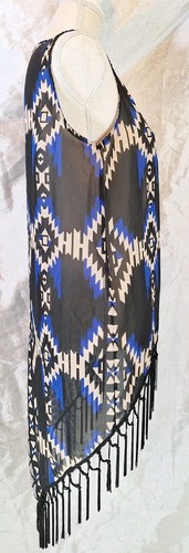 Chaleco Plumero Rue 21 Talla M Frente Abierto Semi Transparente Gasa Flecos Azteca Boho Tribal - Imagen 3 de 7