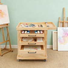 5 Tiers Art Cart, Wooden Paint Art Supplies Storage Cart With 3 Drawer & 4 Wheel