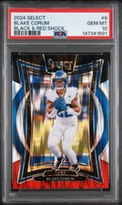 2024 Panini Select Concourse Blake Corum #9 Black & Red Shock Prizm (RC) PSA 10 