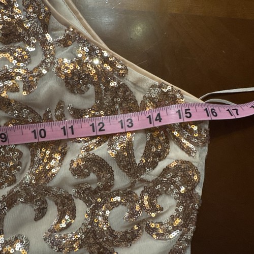 Heiß Miami Styles Mini Gold Pailletten über Knie Bodycon Reißverschluss Neckholder Kleid M - Bild 12 von 20