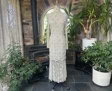 Vintage 1980s Judith Ann Creations White Lace Pearls Silver Sequin Formal Dress